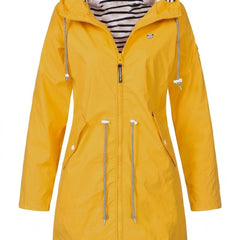 Women's Hooded Drawstring Waterproof Rain Coat | Autumn - Yellow