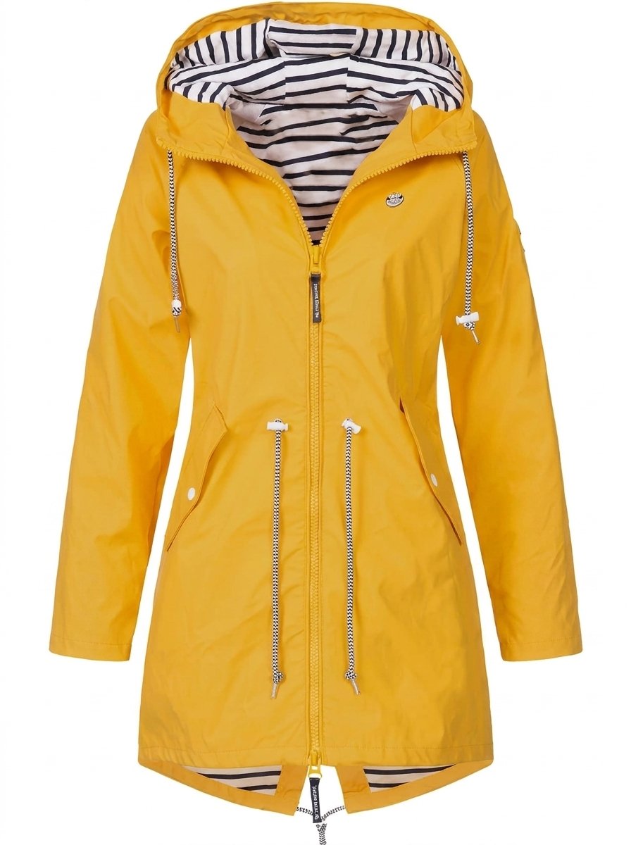 Women's Hooded Drawstring Waterproof Rain Coat | Autumn - Yellow