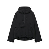 Women's Hooded Pullover Anorak Quilted Jacket - Half-Zip | Spring - Black