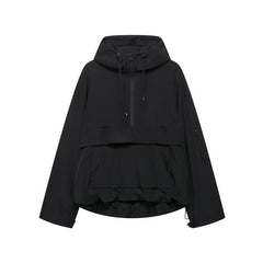 Women's Hooded Pullover Anorak Quilted Jacket - Half-Zip | Spring - Black