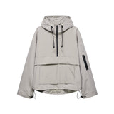 Women's Hooded Pullover Anorak Quilted Jacket - Half-Zip | Spring - Grey