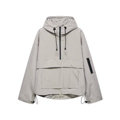 Women's Hooded Pullover Anorak Quilted Jacket - Half-Zip | Spring - Grey
