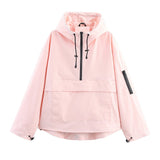 Women's Hooded Pullover Anorak Quilted Jacket - Half-Zip | Spring - Light Pink