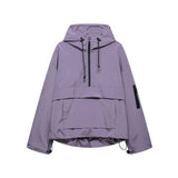 Women's Hooded Pullover Anorak Quilted Jacket - Half-Zip | Spring - Purple