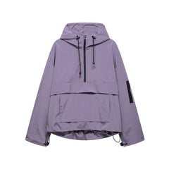 Women's Hooded Pullover Anorak Quilted Jacket - Half-Zip | Spring - Purple