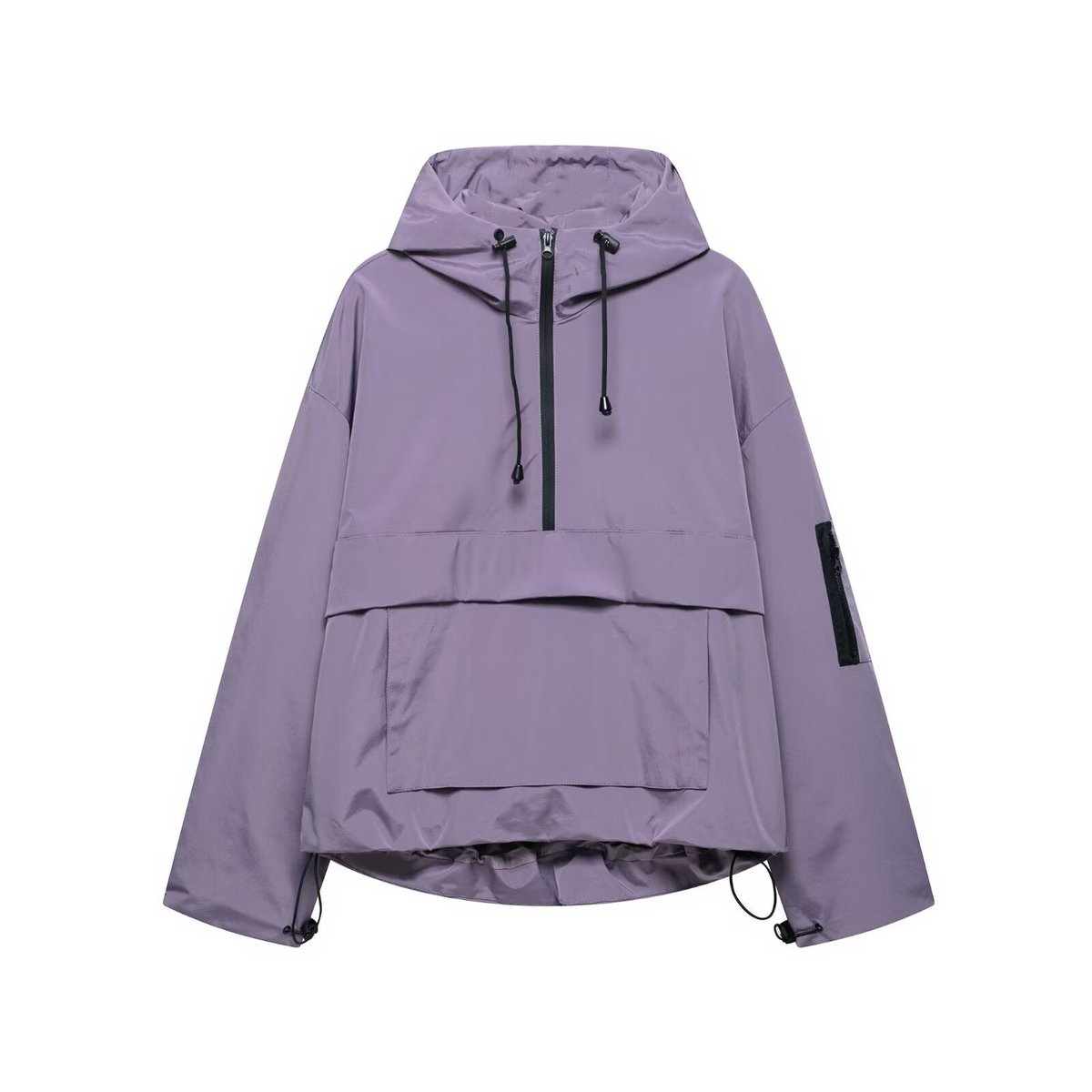 Women's Hooded Pullover Anorak Quilted Jacket - Half-Zip | Spring - Purple