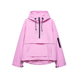 Women's Hooded Pullover Anorak Quilted Jacket - Half-Zip | Spring - Rose Pink