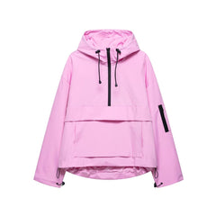 Women's Hooded Pullover Anorak Quilted Jacket - Half-Zip | Spring - Rose Pink