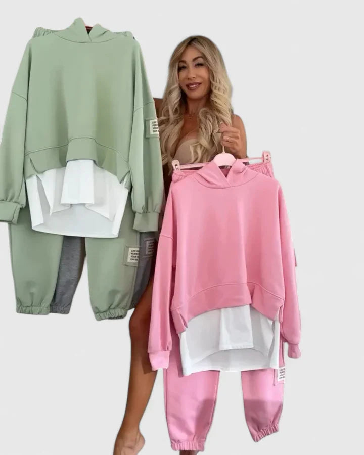Women's Hooded Sweatshirt and Pants Set - Color-Block Lounge | Autumn