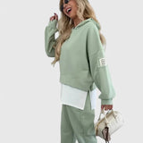 Women's Hooded Sweatshirt and Pants Set - Color-Block Lounge | Autumn - Green