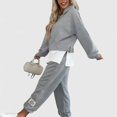 Women's Hooded Sweatshirt and Pants Set - Color-Block Lounge | Autumn - Grey