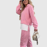 Women's Hooded Sweatshirt and Pants Set - Color-Block Lounge | Autumn - Pink
