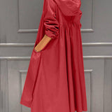 Women's Hooded Waterproof Long Trench Coat - Relaxed A-Line | Spring - Red
