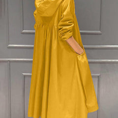 Women's Hooded Waterproof Long Trench Coat - Relaxed A-Line | Spring - Yellow