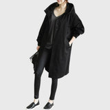 Women's Hooded Waterproof Trench Coat - Relaxed Knee-Length | Autumn - Black