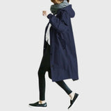 Women's Hooded Waterproof Trench Coat - Relaxed Knee-Length | Autumn - Blue