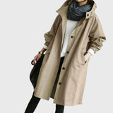 Women's Hooded Waterproof Trench Coat - Relaxed Knee-Length | Autumn - Brown
