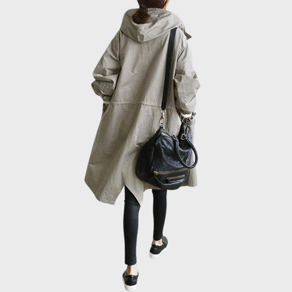 Women's Hooded Waterproof Trench Coat - Relaxed Knee-Length | Autumn