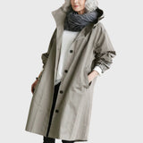 Women's Hooded Waterproof Trench Coat - Relaxed Knee-Length | Autumn - Grey
