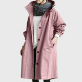 Women's Hooded Waterproof Trench Coat - Relaxed Knee-Length | Autumn - Pink
