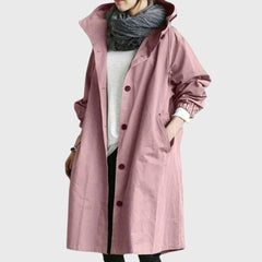 Women's Hooded Waterproof Trench Coat - Relaxed Knee-Length | Autumn - Pink