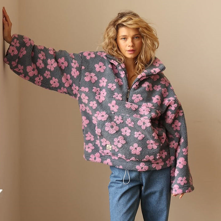 Women's Hoodie | Oversized Zip Detail | Winter - Pink