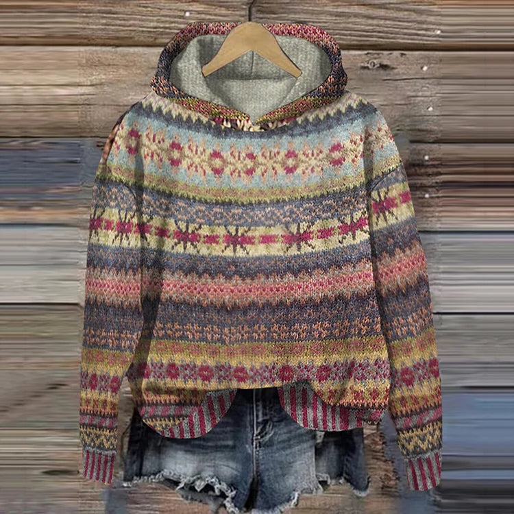Women's Hoodie | Patterned | Winter - Brown