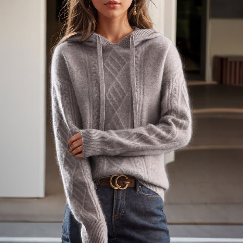 Women's Hoodie | Vintage Knit | Textured Pattern | Winter - Gray