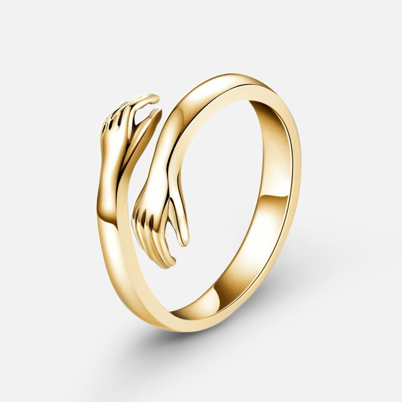 Women's Hug Ring with Hand Design - Gold & Silver