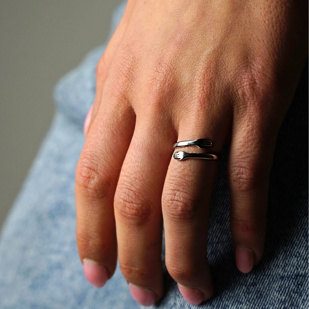 Women's Hug Ring with Hand Design - Gold & Silver