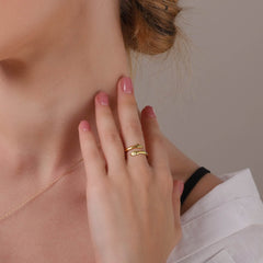 Women's Hug Ring with Hand Design - Gold & Silver