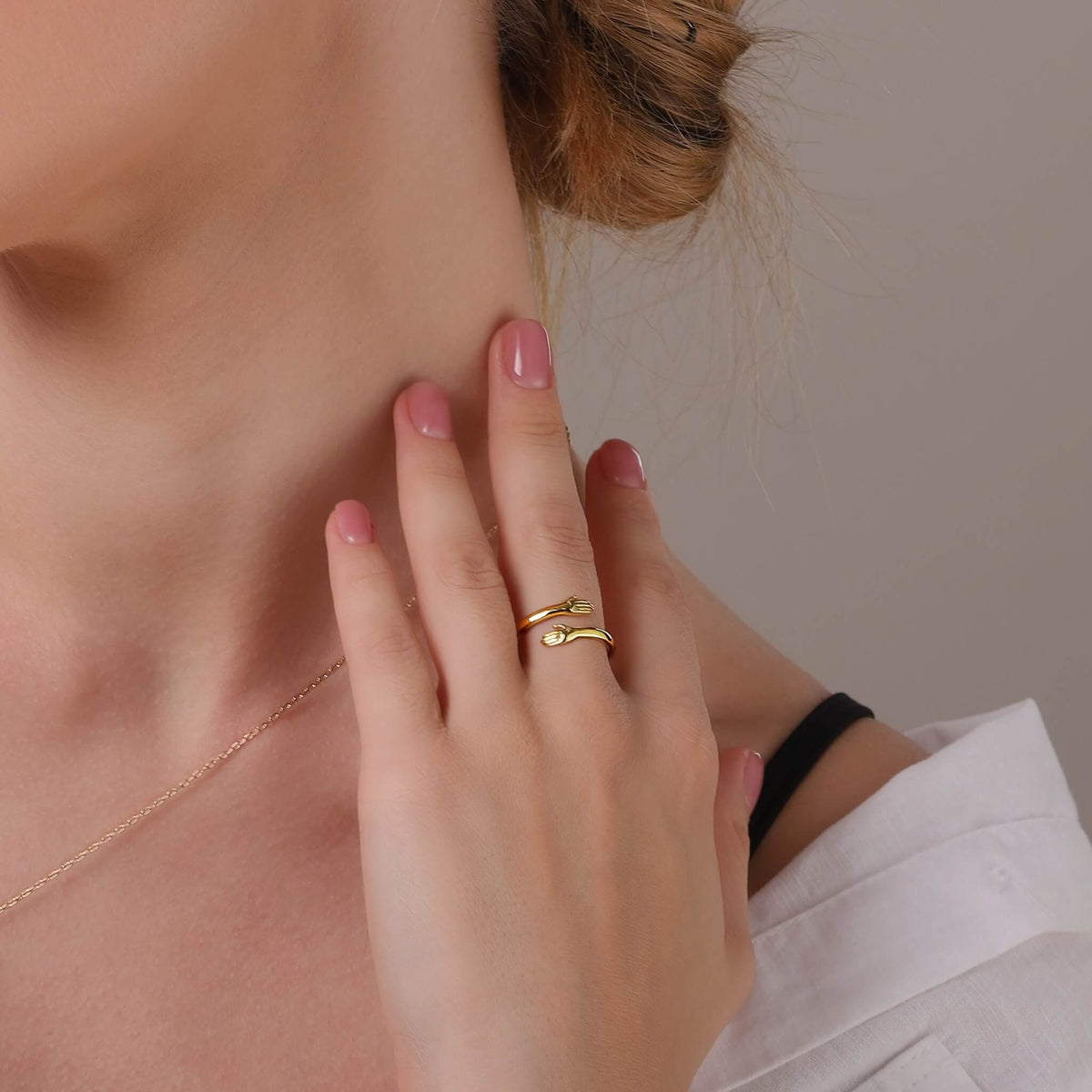 Women's Hug Ring with Hand Design - Gold & Silver
