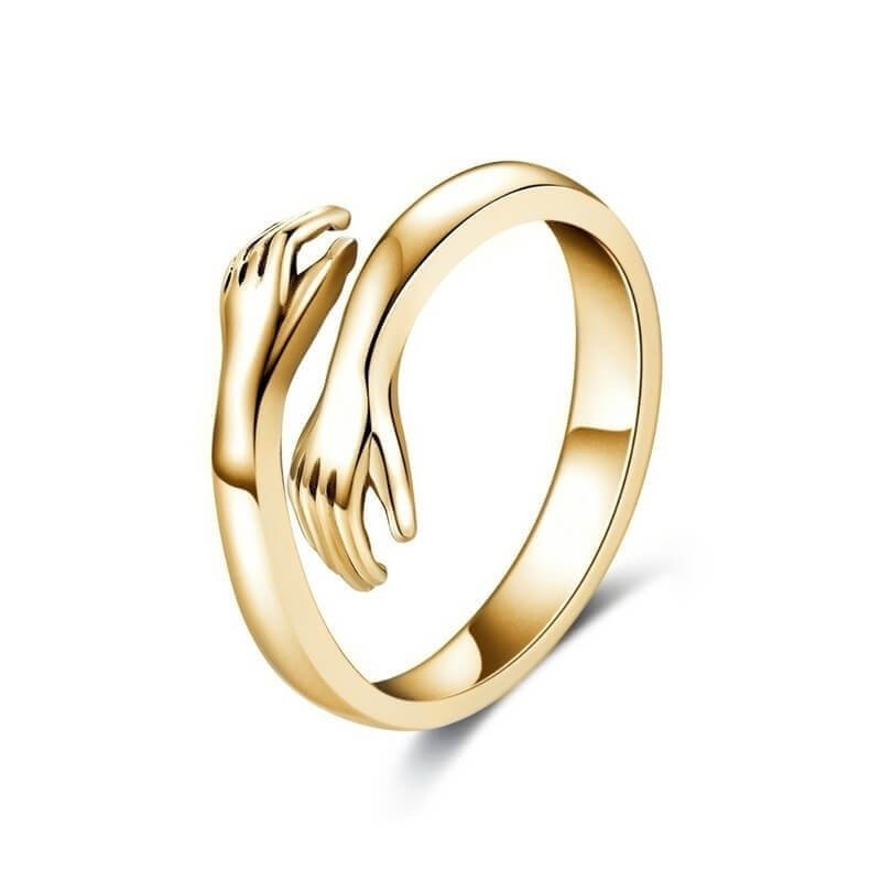 Women's Hug Ring with Hand Design - Gold & Silver - Gold