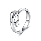 Women's Hug Ring with Hand Design - Gold & Silver - Silver