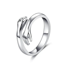 Women's Hug Ring with Hand Design - Gold & Silver - Silver