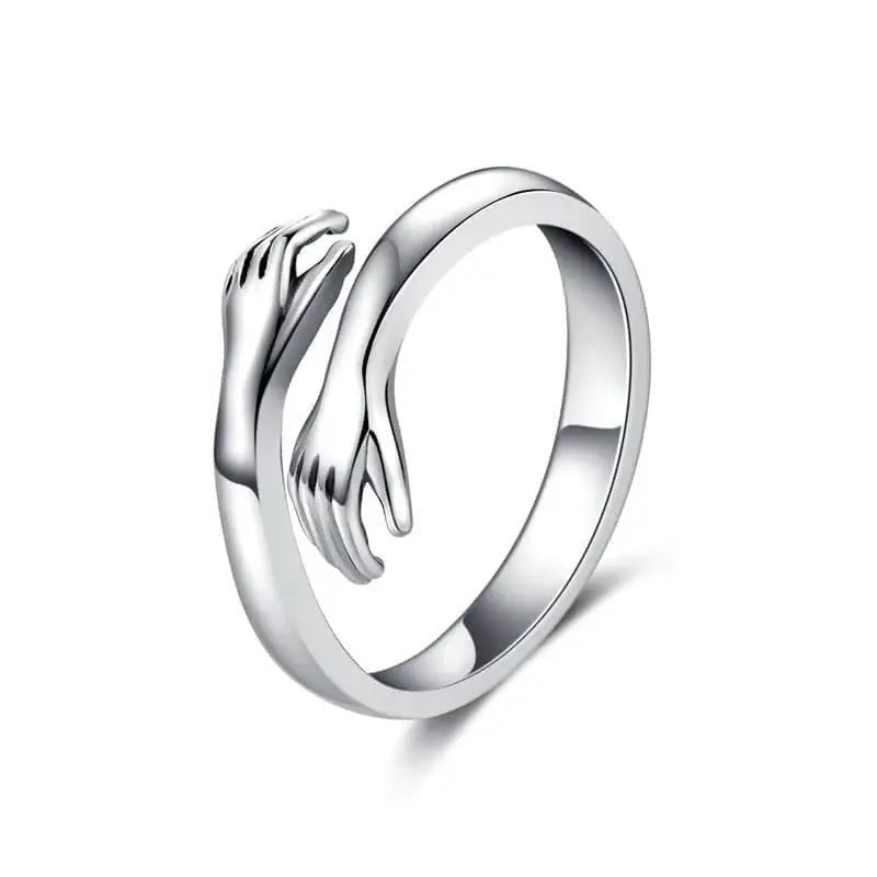 Women's Hug Ring with Hand Design - Gold & Silver - Silver