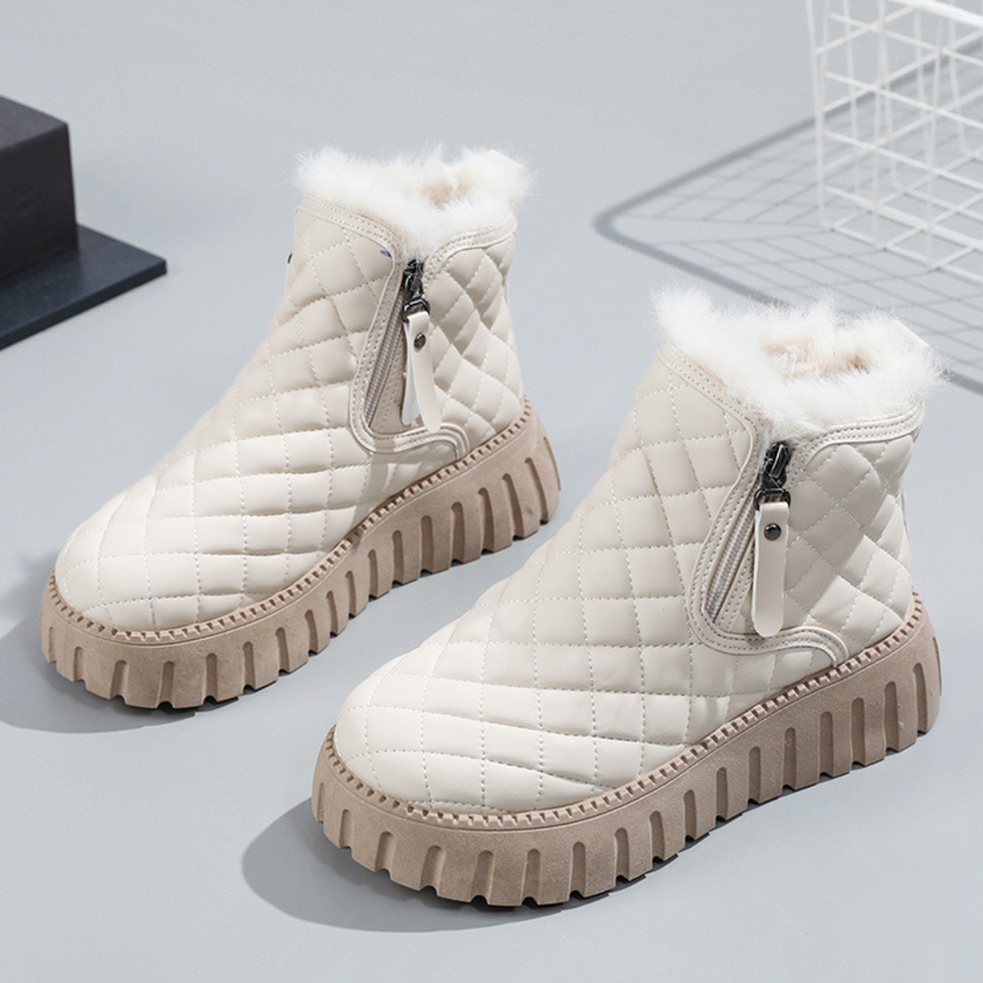 Women's Insulated Winter Snow Boots - Warm & Waterproof - Beige