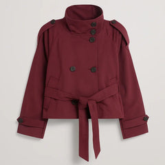 Women's Jacket | High Collar | Cinched Waist | Autumn - Burgundy
