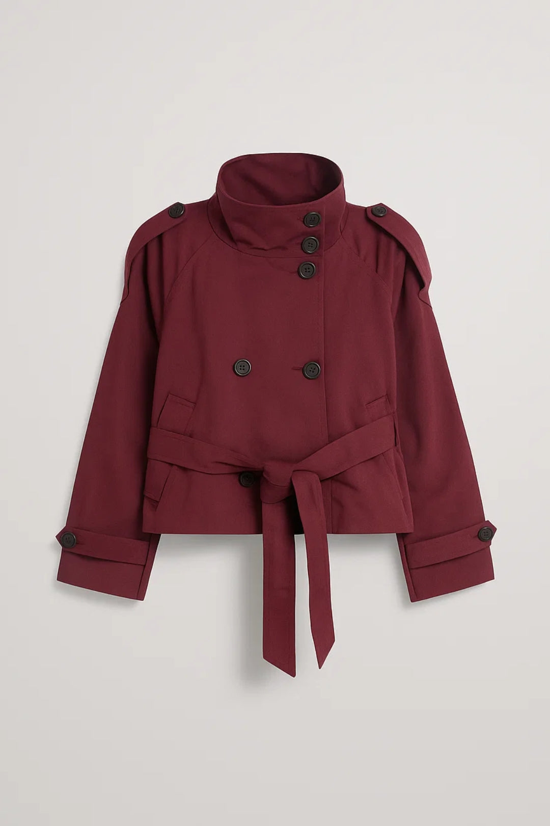 Women's Jacket | High Collar | Cinched Waist | Autumn - Burgundy