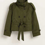 Women's Jacket | High Collar | Cinched Waist | Autumn - Olive