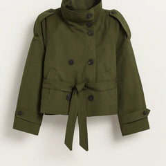 Women's Jacket | High Collar | Cinched Waist | Autumn - Olive