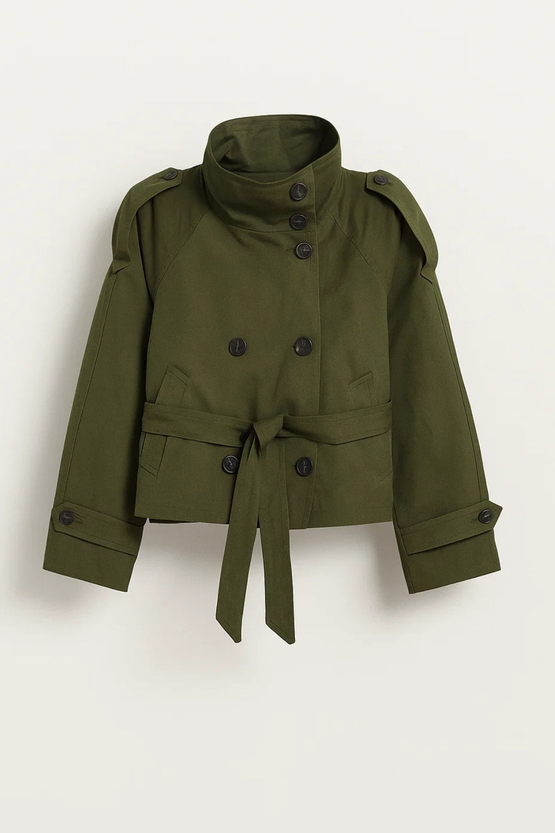 Women's Jacket | High Collar | Cinched Waist | Autumn - Olive