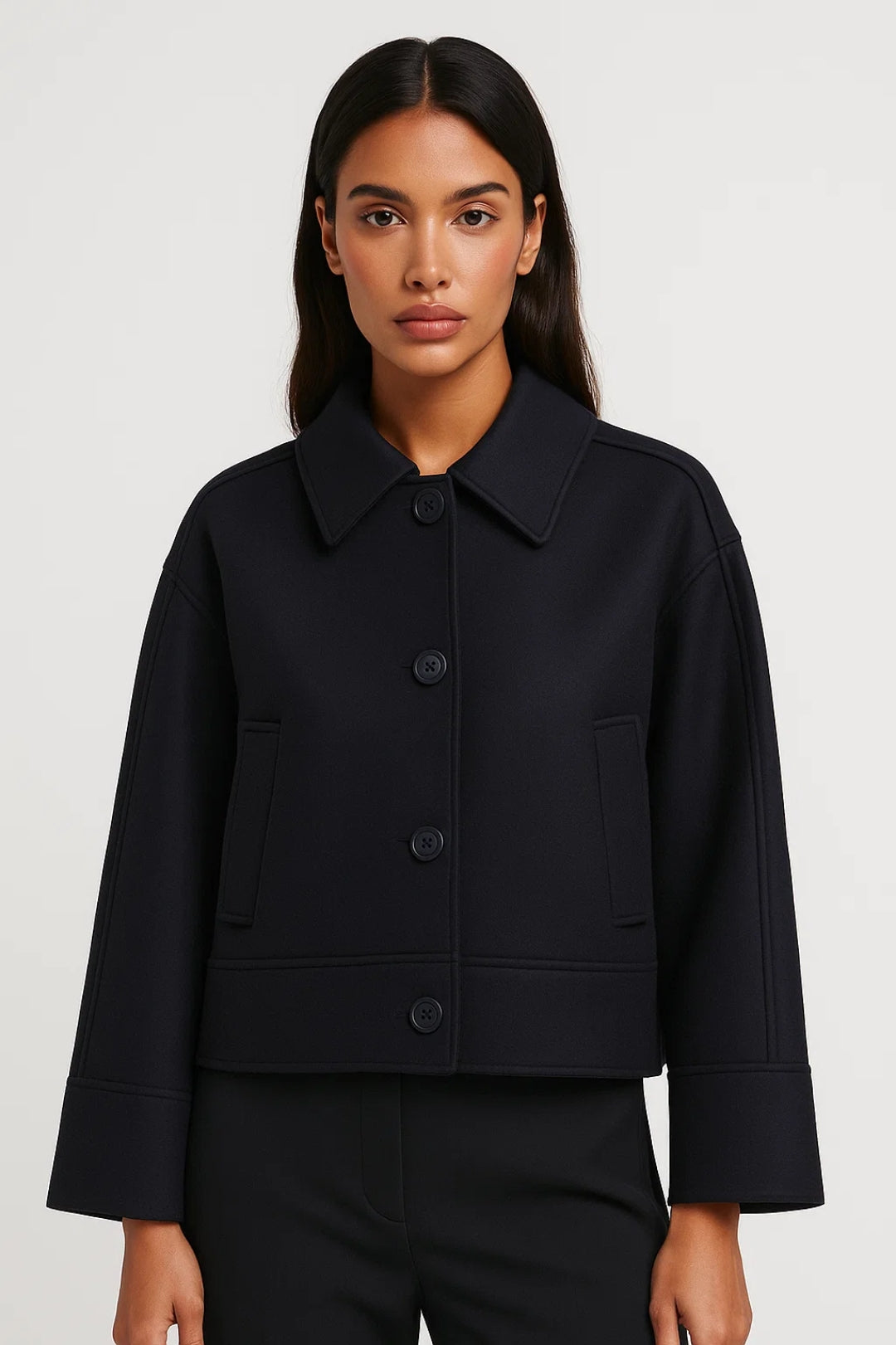 Women's Jacket | Minimalist Collar | Modern | Autumn - Black
