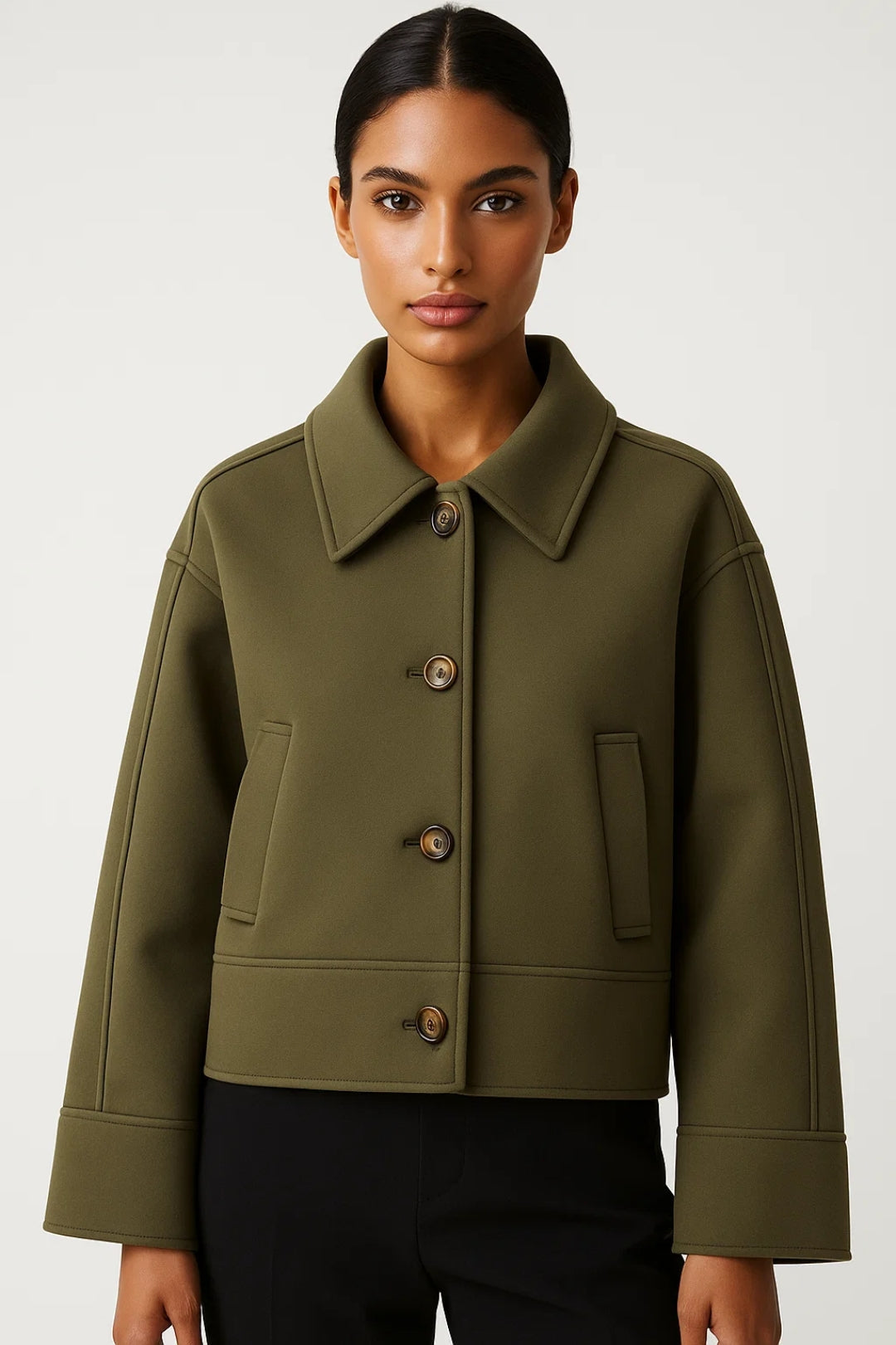 Women's Jacket | Minimalist Collar | Modern | Autumn - Green