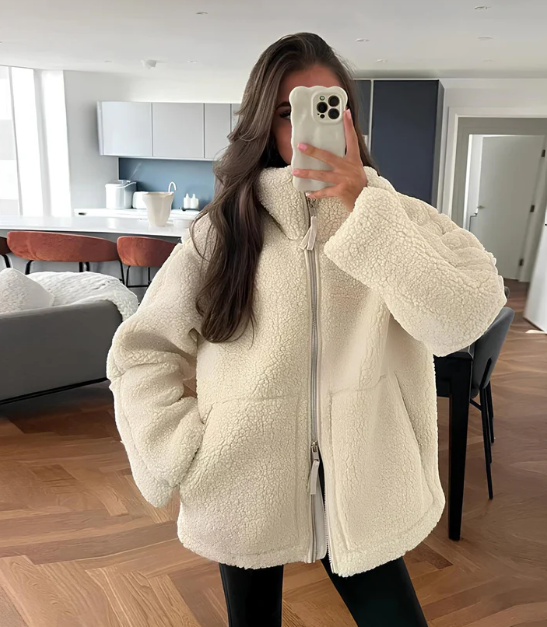 Women's Jacket | Oversized | Zip Closure | Winter - White