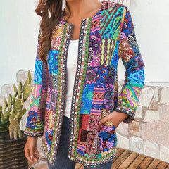 Women's Jacket | Patchwork | Open-Front | Spring - Blue