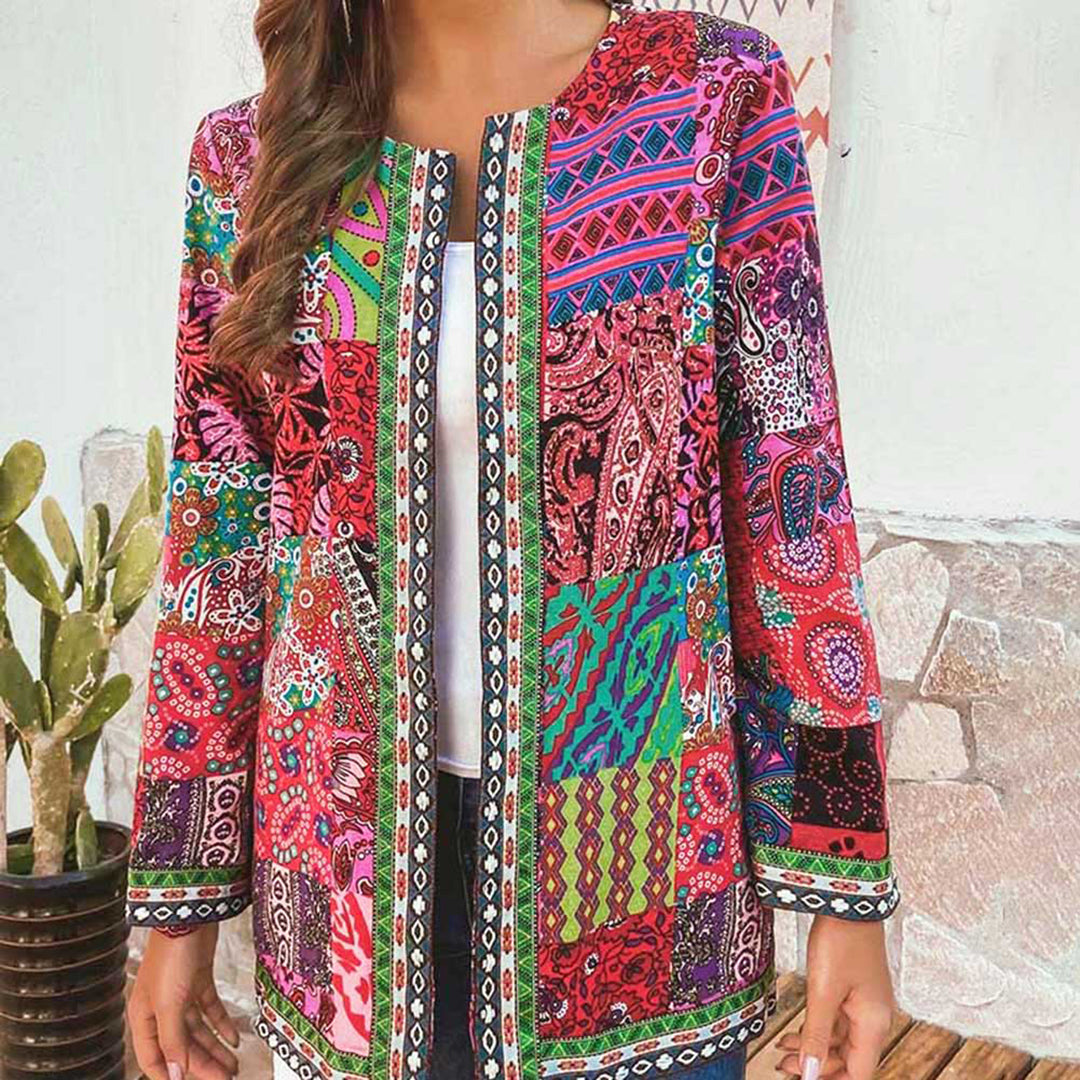 Women's Jacket | Patchwork | Open-Front | Spring - Red