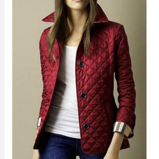 Women's Jacket | Slim Fit Quilted | Button Front | Autumn - Burgundy