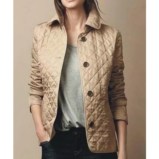 Women's Jacket | Slim Fit Quilted | Button Front | Autumn - Khaki