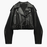 Women's Jacket | Tailored Moto | Adjustable Belt | Autumn - Black